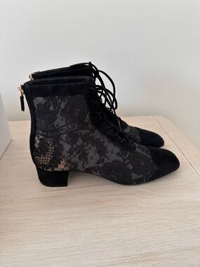 Dior Black Lace-Up Ankle Boots with Suede Cap Toe